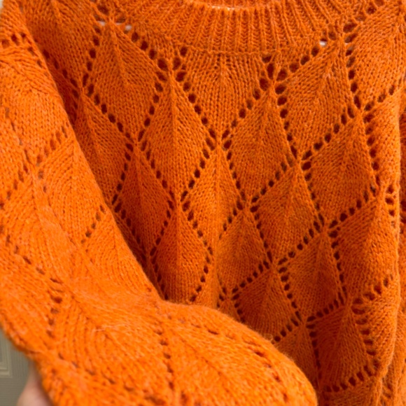 Moon River Anthropologie Orange Cozy Chunky Open Knit Crewneck Sweater Small - Picture 9 of 9